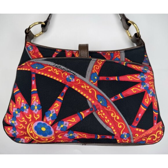 Dolce Gabbana Vintage Sicilian Red Black Fabric Brown Leather Bag Purse - Picture 5 of 16